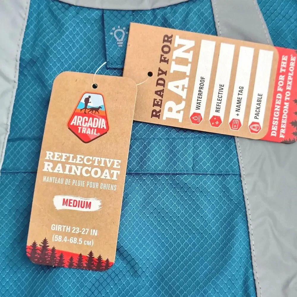 Arcadia Trail Medium Teal Reflective Raincoat Jacket Dogs 23-27